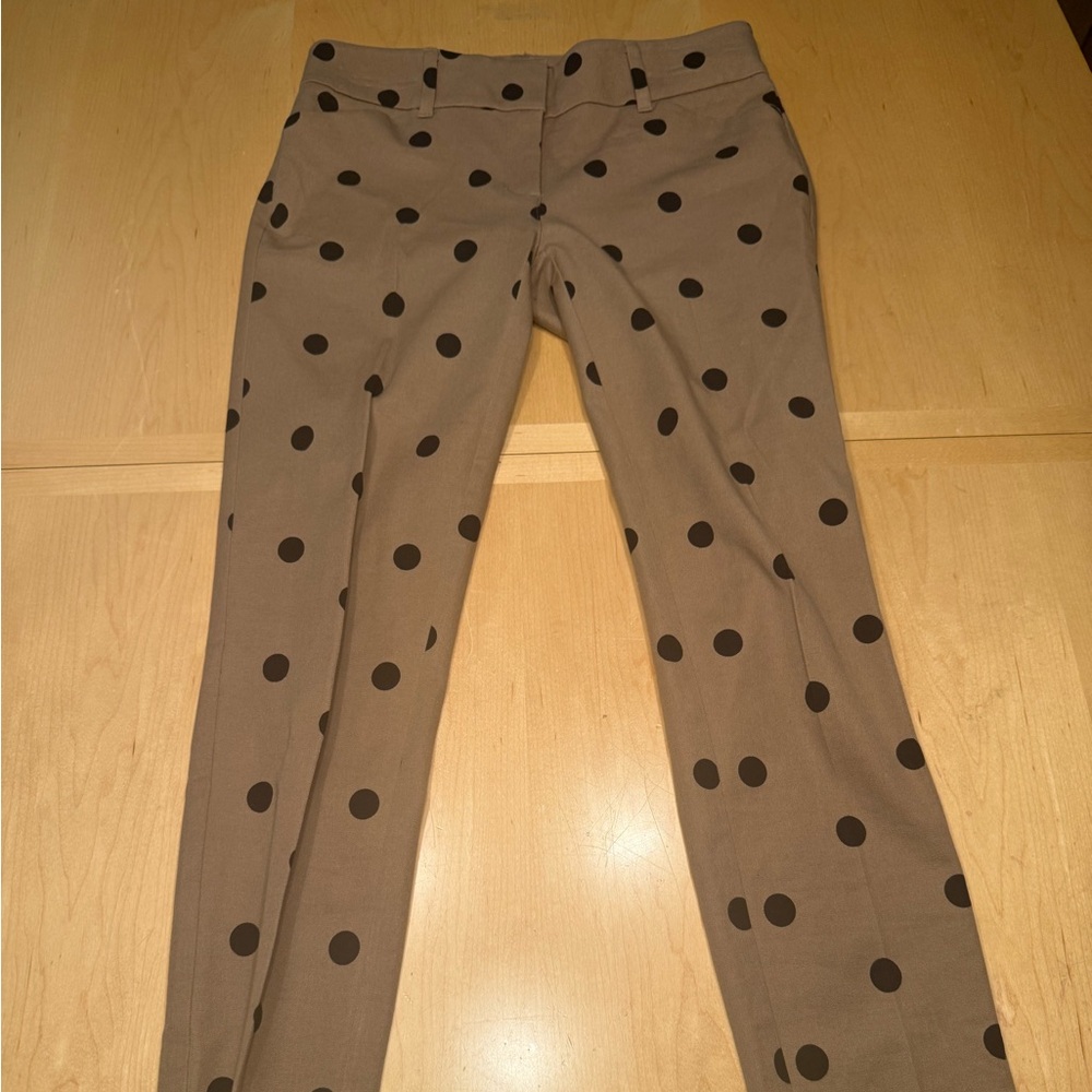 Polka Dot Slim Skinny Pants in Taupe with Brown Dots
